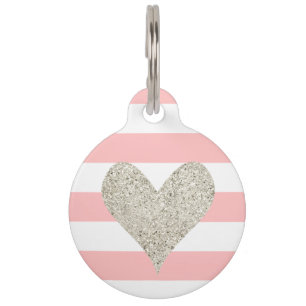 Silver Glitter Heart Pet ID Tag