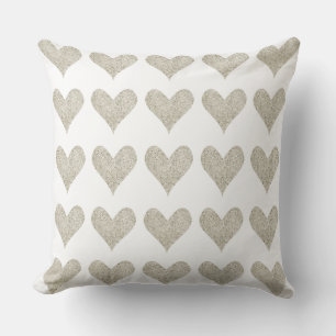 Silver Glitter Heart Throw Pillow