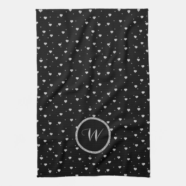 Silver Glitter Hearts Seamless Pattern Towel (Vertical)