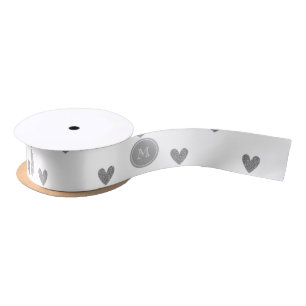 Silver Glitter Hearts with Monogram Satin Ribbon
