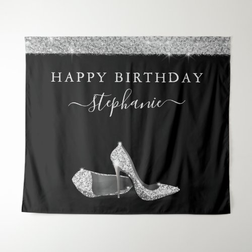 Silver Glitter High Heels Birthday Backdrop