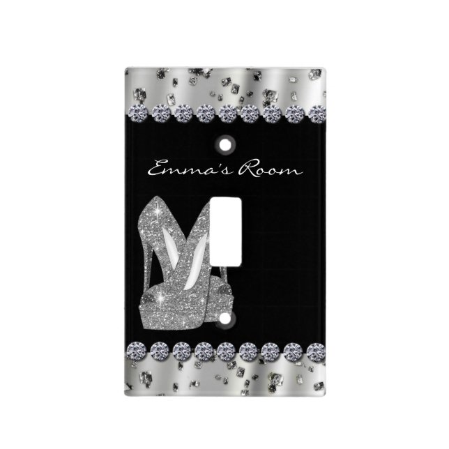 Silver Glitter High Heels Shoes Light Switch Cover (Front)