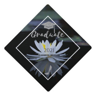 Silver Glitter High Heels,White Lotus Graduation Cap Topper