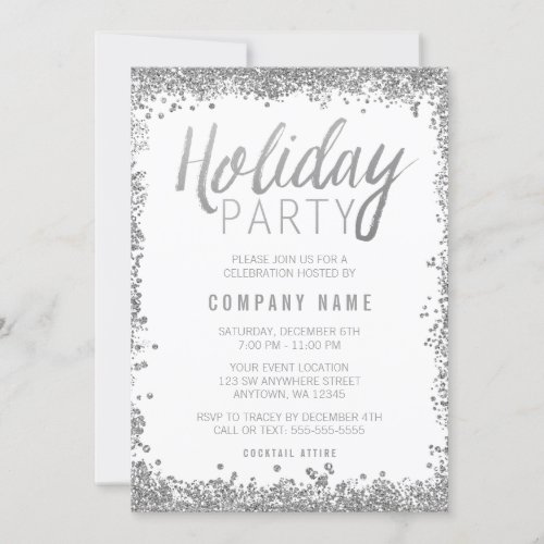 Silver Glitter Holiday Party Invitations