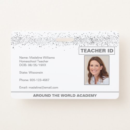 Silver Glitter Homeschool Teacher ID Badge