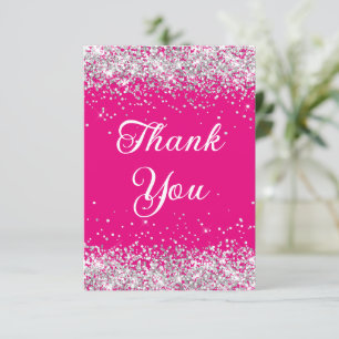Silver Glitter Hot Pink 40th Birthday Thank You Card