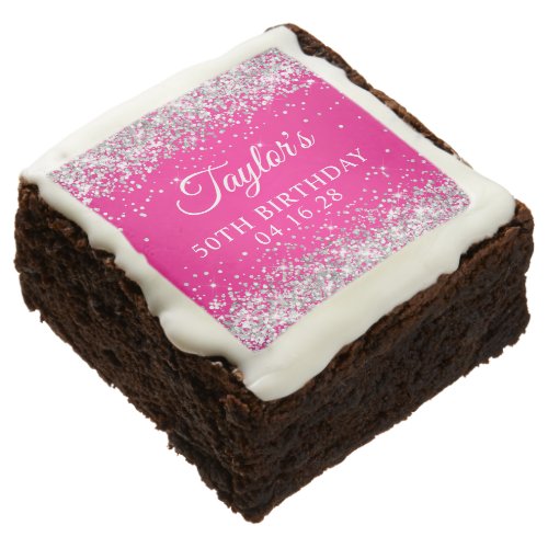 Silver Glitter Hot Pink 50th Birthday Brownie