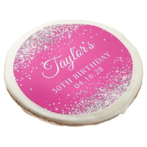 Silver Glitter Hot Pink 50th Birthday Sugar Cookie