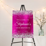 Silver Glitter Hot Pink Foil 18th Birthday Welcome Foam Board<br><div class="desc">A modern elegant calligraphy with a modern all caps style font in white. Create your own 18th birthday milestone birthday party celebration welcome foam board sign for your friend. The background features a faux sparkly silver glitter with a brushed metal hot magenta pink foil digital art graphic that prints like...</div>