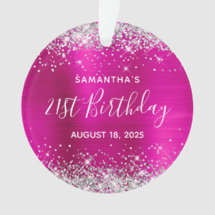 Silver Glitter Hot Pink Foil 21st Birthday Ornament