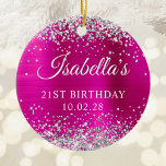 Silver Glitter Hot Pink Foil 21st Birthday Photo Ceramic Ornament<br><div class="desc">Create your own 21st birthday keepsake ornament with a photo on back.
The digital artwork features faux silver glitter,  sparkles and magenta and hot pink brushed metal foil.
The art elements print like a photo.</div>