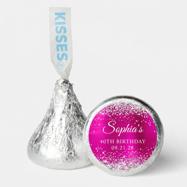 Silver Glitter Hot Pink Foil 40th Birthday Hershey®'s Kisses® (Front)