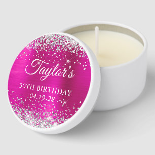 Silver Glitter Hot Pink Foil 50th Birthday Mini Candle Favors