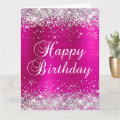 Silver Glitter Hot Pink Foil Big Happy Birthday Card | Zazzle