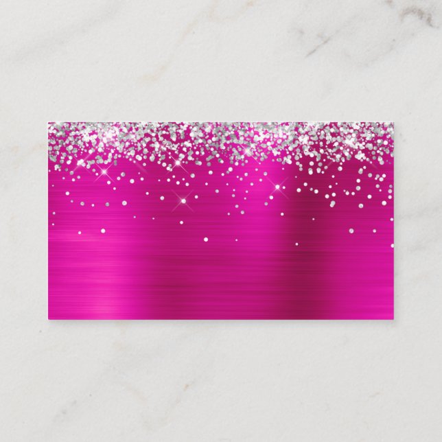 Silver Glitter Hot Pink Foil Blank Place Card (Back)