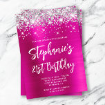 Silver Glitter Hot Pink Foil Bold 21st Birthday Invitation<br><div class="desc">A modern, glamorous handwritten style bold script 21st birthday invitation for her. You can customize this invite for another milestone birthday celebration. The digital art feature faux sparkly silver glitter with extra sparkles against a hot and bright pink ombre foil digital art graphic image. All the shiny elements in this...</div>