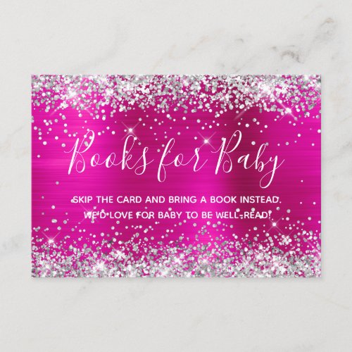 Silver Glitter Hot Pink Foil Books for Baby Enclosure Card