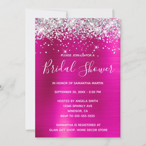 Silver Glitter Hot Pink Foil Bridal Shower Invitation