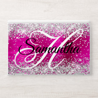 Silver Glitter Hot Pink Foil Fancy Monogram HP Laptop Skin