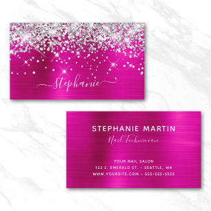 Silver Glitter Hot Pink Foil Girly Signature Business Card