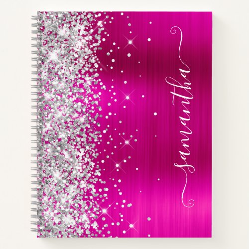 Silver Glitter Hot Pink Foil Girly Signature Notebook