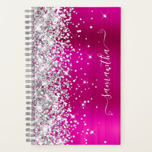 Silver Glitter Hot Pink Foil Girly Signature Notebook