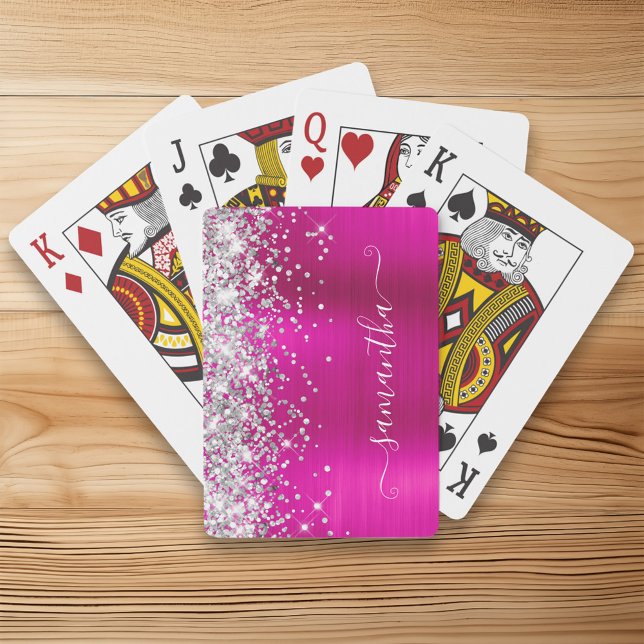 Silver Glitter Hot Pink Foil Girly Signature Poker Cards (Silver Glitter Hot Pink Foil Girly Signature Poker Cards)