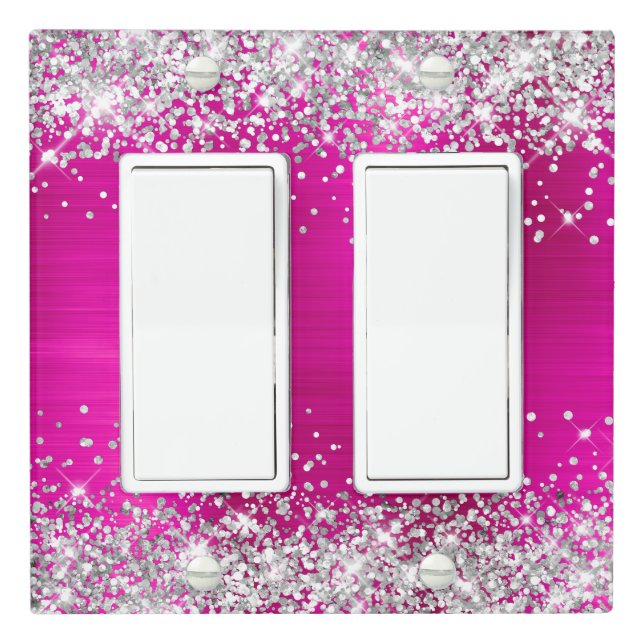 Silver Glitter Hot Pink Foil Light Switch Cover (In Situ)