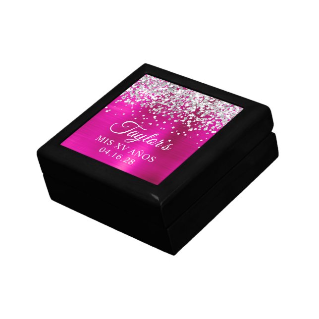 Silver Glitter Hot Pink Foil Mis XV Años Gift Box (Side)
