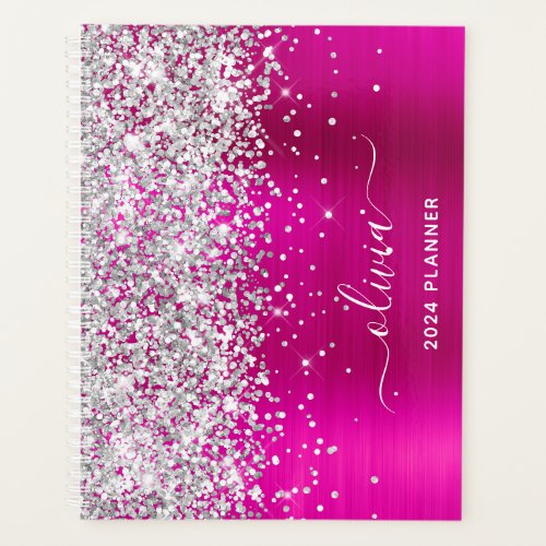 Silver Glitter Hot Pink Foil Swash Signature Planner