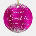 Silver Glitter Hot Pink Foil Sweet 16 Birthday Ceramic Ornament at Zazzle