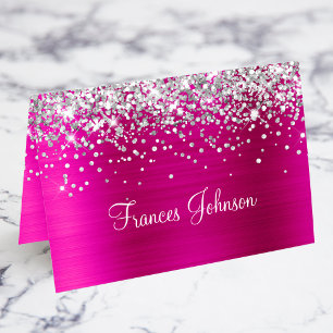 Silver Glitter Hot Pink Individual Place Cards