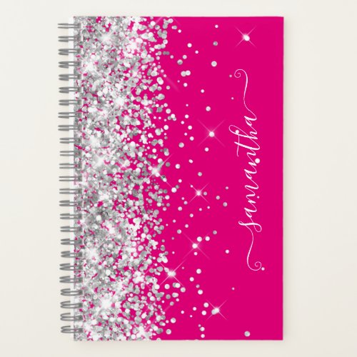 Silver Glitter Hot Pink Modern Girly Signature Notebook