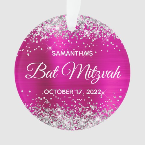 Silver Glitter Hot Pink Ombre Foil Bat Mitzvah Ornament