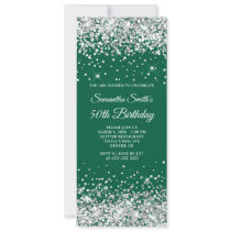 Silver Glitter Hunter Green 50th Birthday Invitation