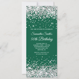 Silver Glitter Hunter Green 50th Birthday Invitation