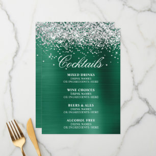 Silver Glitter Hunter Green Foil Cocktails Bar Menu