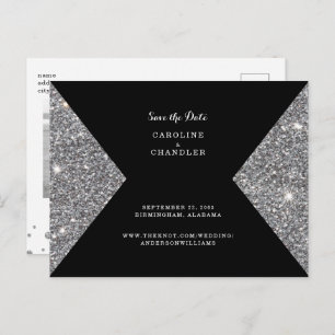 Silver Glitter Image & Black Photo Save The Date A Announcement Postcard