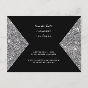 Silver Glitter Image & Black Photo Save The Date Postcard