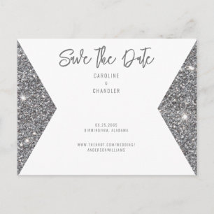 Silver Glitter Image Modern Font Save the Date Postcard