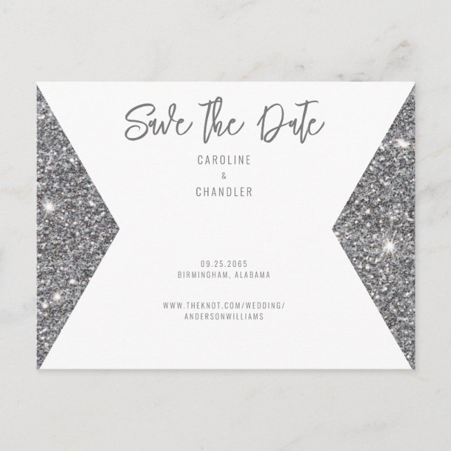 Silver Glitter Image Modern Font Save the Date   Postcard (Front)