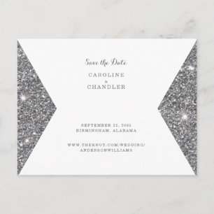 Silver Glitter Image Wedding Save the Date Postcard