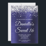 Silver Glitter Indigo Blue Foil Sweet 16 Invitation<br><div class="desc">Create your own stylish 16th birthday celebration invitation for your daughter. Decorative faux sparkly silver glitter graphics form a top border. The background digital art features a midnight blue ombre style brushed metal foil. Customize the invitation white text color or font styles. The "Sweet 16" text is also customizable. The...</div>