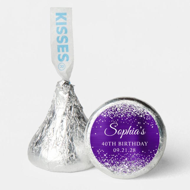 Silver Glitter Indigo Purple Foil 40th Birthday Hershey®'s Kisses® (Front)