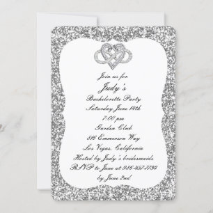Silver Glitter Infinity Heart Bachelorette Party Invitation