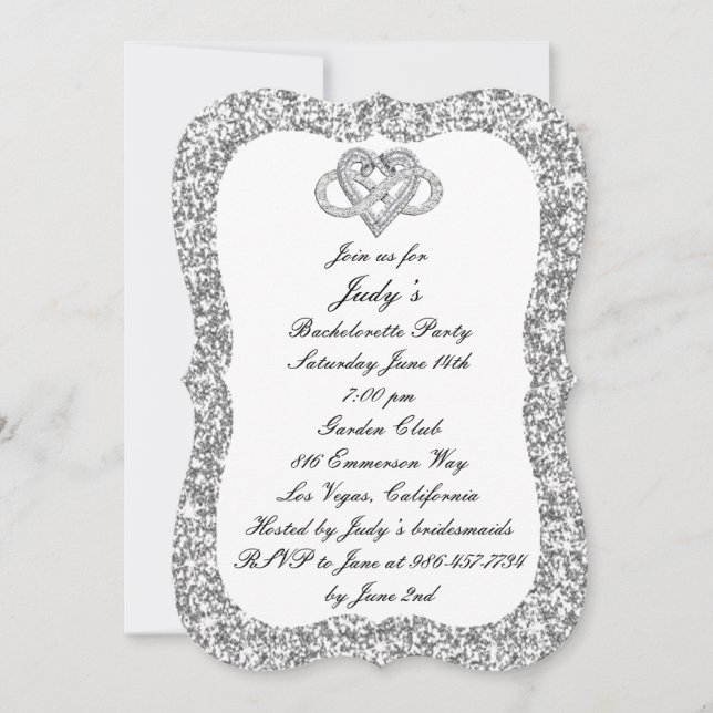 Silver Glitter Infinity Heart Bachelorette Party Invitation (Front)