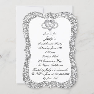 Silver Glitter Infinity Heart Bachelorette Party Invitation