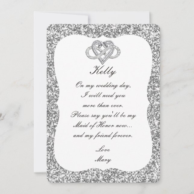 Silver Glitter Infinity Heart Maid Of Honor Card (Front)