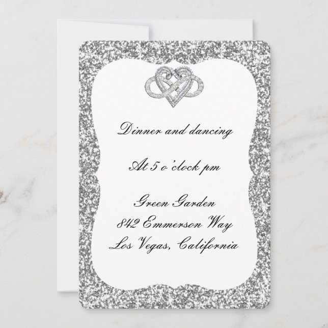 Silver Glitter Infinity Heart Reception Card (Front)