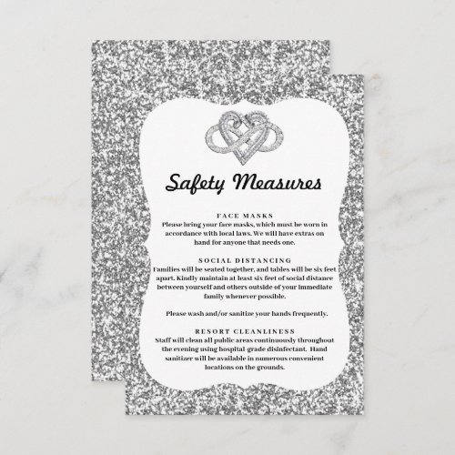 Silver Glitter Infinity Heart Safety Measures Enclosure Card